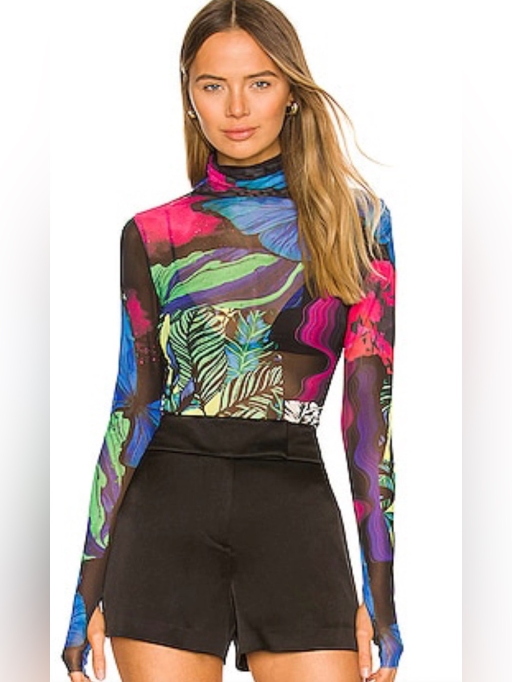 The AFRM Zadie Mesh Top in Neon Postcard color size Large